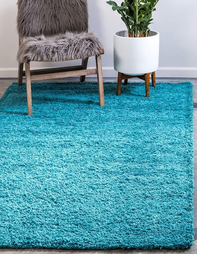 Unique Loom Solid Shag Collection Area Rug (8' x 11' Rectangle, Deep Aqua Blue)