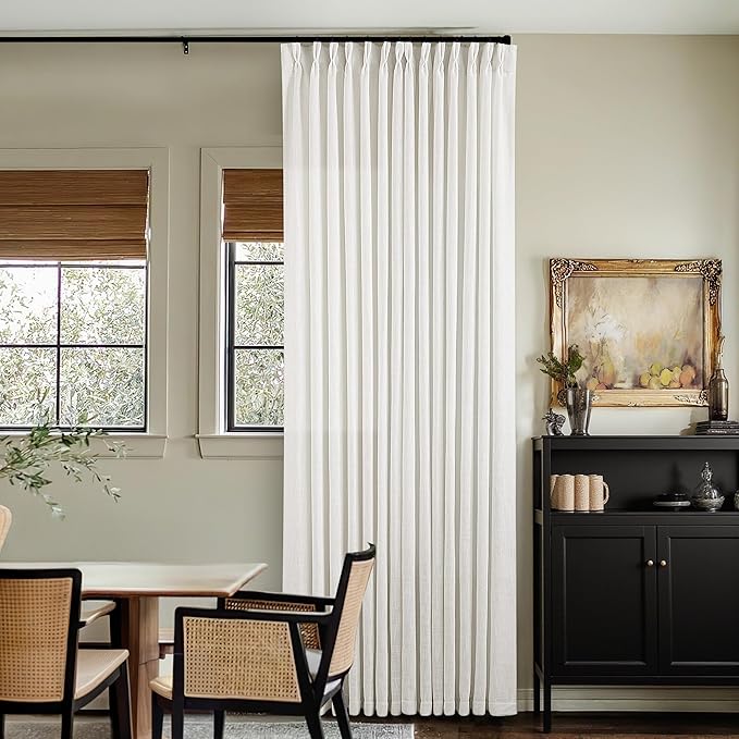 120 Inch Curtains High Ceiling Tall Curtains 2 Panels Set for Living Room Pinch Pleated with Hooks Rings Back Tab Bohemian Semi Sheer Drapes Cottage Long Large Window Drapes 120 Length Beige White