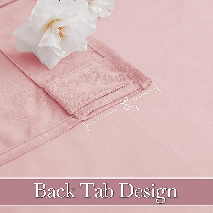RYB HOME Baby Pink Velvet Curtains 102 inches, Back Tab Soft Fabric Room Darkening Thermal Insulated Luxurious Home Decor Curtains for Living Room Bedroom, W 52" x L 102", 2 Panels Set