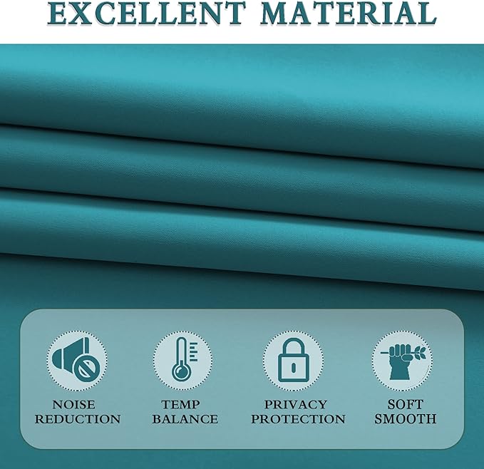 DONREN 2 Panels Set - 63 Inches Length Blackout Curtain Panels for Bedroom - Room Darkening Thermal Insulated Solid Rod Pocket Curtains (Teal,42 W X 63 Inches Long)