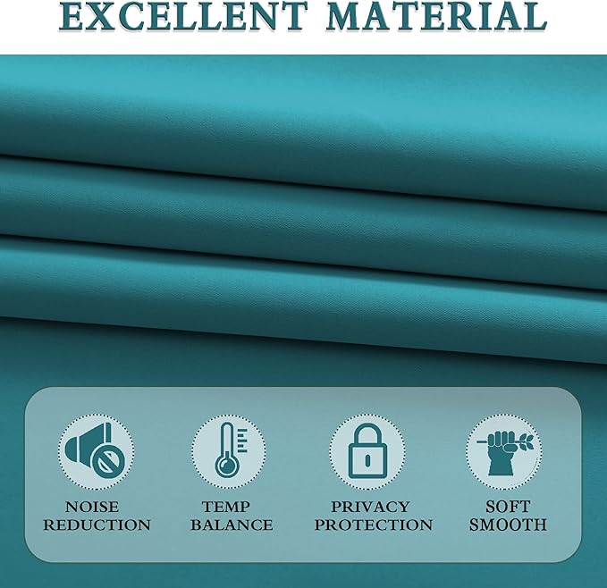 DONREN Thermal Room Darkening Draperies Window Curtain Panels - Easy Care Solid Rod Pocket Curtains for Dining Room (52 W x 96 L,2 Panels,Teal)
