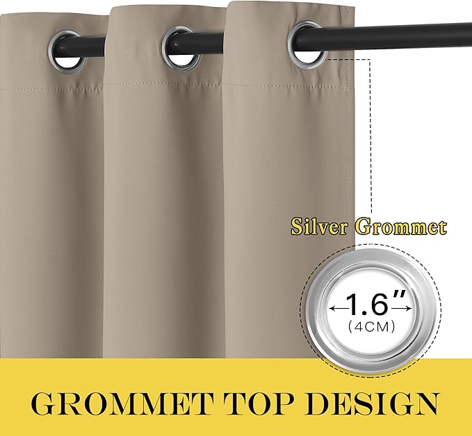NICETOWN Room Darkening Short Curtain 54 inches Long for Living Room, Grommet Sound Reducing Thermal Insulated Curtains for Bedroom Nursery Window, 46W x 54L, 1 Piece, Taupe