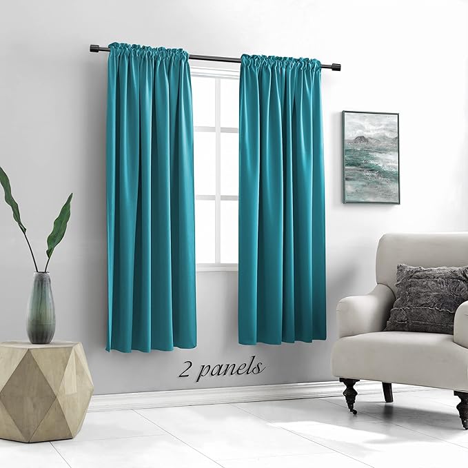 DONREN 72 Inches Long Teal Blackout Curtain Panels for Bedroom - Thermal Insulated Room Darkening Rod Pocket Curtains for Living Room (42 by 72 Inch Length,2 Panels)