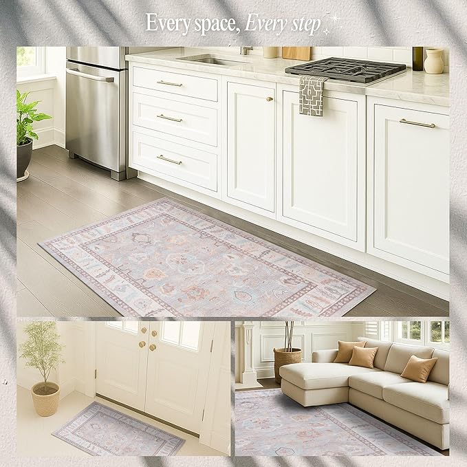 Fame Rugs Brown Modern Oushak Rug 2'6"x7', Washable Vintage Turkish Colorful Oriental Antique Inspired Foldable Small Runner Rugs, Luxury Living Room Bedroom (382MB, 2'6" x 7')