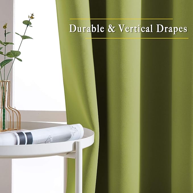 NICETOWN Room Darkening Kitchen Curtains - Window Treatment Thermal Insulated Grommet Light Blocking Curtains & Drapes for Bedroom/Cafe (Fresh Green, 2 Panels, 34 by 50)