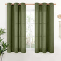 YoungsTex Olive Linen Curtains 48 Inch Length 2 Panels for Short Window, Dark Green Semi Sheer Drapes Light Filtering with Bronze Grommet for Living Room Bedroom, 42 X 48 Inch