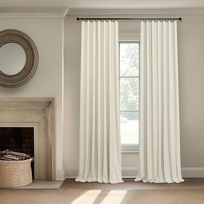100 Inch Length Custom Summer Curtains for Living Room Windows Viral Back Tab Linen Blackout Curtain Solid Drapes for Patio Sliding Glass Doors Doorway French Country Decor 100 in Long 2 Panel Beige