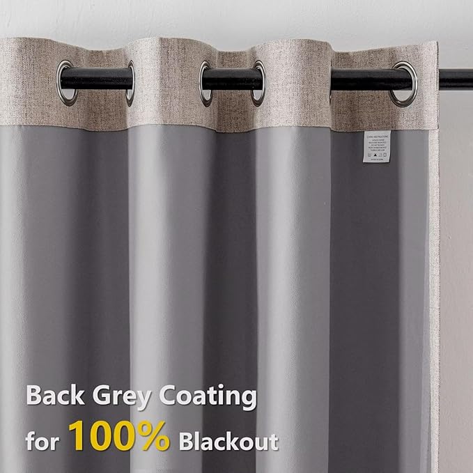 100% Blackout Curtains 96 Inch Length 2 Panels Set, Black Out Curtains for Living Room, Linen Thermal Insulated Grommet Drapes Bedroom Luxury Decor Privacy(37W × 96L inch, Linen)