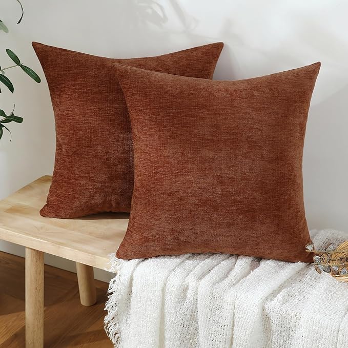 Jeneoo Terracotta Decorative Throw Pillow Covers Soft Chenille Comfy Square Couch Cushion Cases for Living Room Sofa Decor (Set of 2, 18 x 18 Inches)