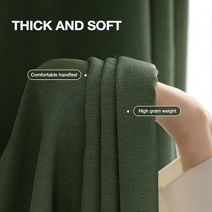 100% Blackout Curtains 84 Inch Length 2 Panels Set for Bedroom/Living Room, Grommet Linen-Look Textured Light Blocking Room Darkening Energy Saving Thermal Insulated Drapes (W52xL84, Olive)