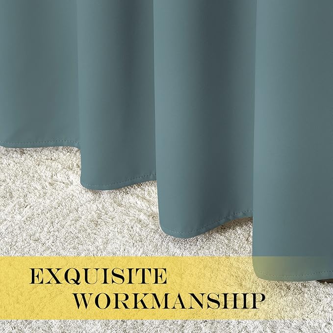 NICETOWN Blackout Classroom Curtain 63 inch Length, Grommet Solid Thermal Curtains Sound Dampening Window Treatment for Bedroom/Flat, Greyish Blue, 1 Panel, W46 x L63