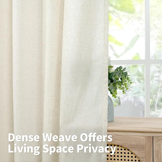 YoungsTex Extra Long Linen Curtains 95 Inch Length for Living Room, Light Filtering Drapes with Grommet Thick Semi Sheer No See Through for Dining Bedroom, 52 X 95 Inch