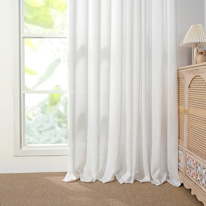 YoungsTex 72 Inch Length White Linen Semi Sheer Curtains for Living Room, Light Filtering Textured Drapes with Grommet Lightweight for Bedroom Dining Room, 2 Panels, 52 X 72 Inch