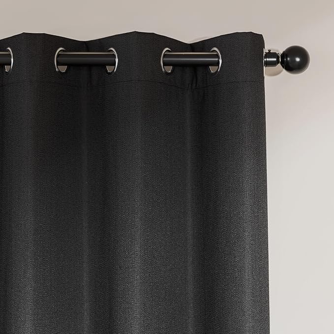 Amazon Basics Faux Linen Blackout Curtains for Bedroom and Living Room, 2-Piece Set with Grommets, 42" W x 95" L, Black