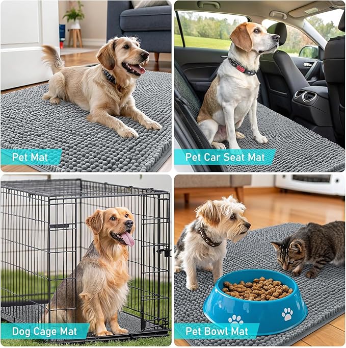 OLANLY Dog Door Mat for Muddy Paws 40x32, Absorbs Moisture and Dirt, Absorbent Non-Slip Washable Doormat, Quick Dry Chenille Mud Mat for Dogs, Entry Indoor Entryway Carpet for Inside Floor, Grey