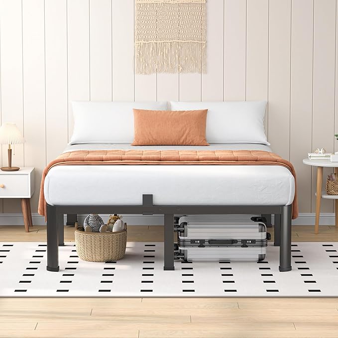 14 Inch Queen Heavy Duty 3500 lbs Bed Frame with Round-Corner Legs & Anti-Squeak Design – Quick Assembly Metal Platform, No Box Spring Needed