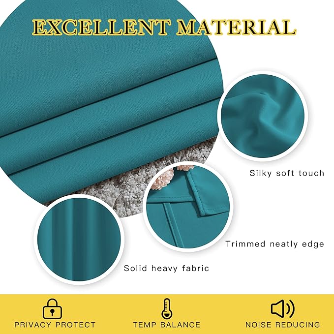NICETOWN Peacock Teal Blackout Curtains for Living Room, Window Treatment Thermal Insulated Room Darkening Grommet Drapes Sound Dampening for Bedroom, 2 Panels, W37 x L72
