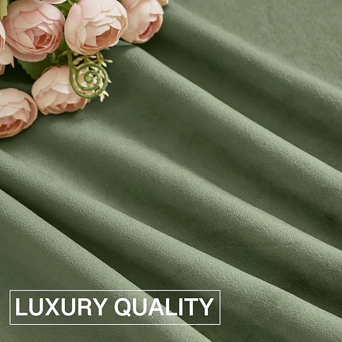 StangH Sage Green Small Window Curtains 63 inches Long, Thick Warming Velvet Curtains Room Darkening Privacy Protect for Bedroom Elegant Decor for Living Room, W52 x L63, 2 Panels Set