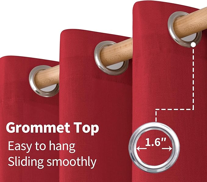YoungsTex Red Linen Curtains 84 Inches Long for Living Room, Light Filtering Drapes with Grommet Semi Sheer Privacy for Christmas Bedroom Dining Room, 2 Panels, 52 X 84 Inch