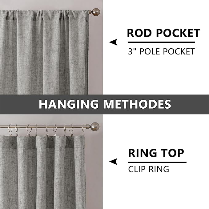 Tollpiz Short Linen Curtains Bedroom Rod Pocket Semi Sheer Curtain Burlap Light Filtering Thick Linen Drapes for Living Room, 38 x 45 inches Long, Silver Grey, Set of 2 Panels