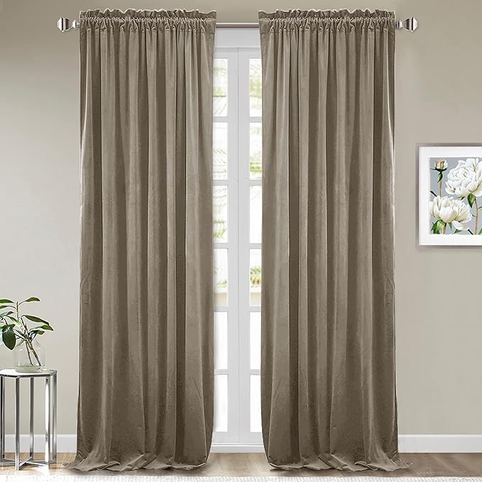 StangH Camel Beige Curtains 105 inches Stylish Thermal Insulated Window Drapes for Office, Soft Velvet Light Blocking Curtains, Neutral Beige Home Decor, W52 x L105, 2 Panels