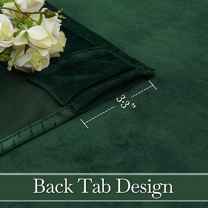 RYB HOME Living Room Curtains, Vintage Velvet Drape Soft Durable Texture Room Darkening Privacy Window Treatment Decorative Backdrop Thermal Curtain for Bedrooom, Hunter Green, W52 x L96 inch, 2 Panel