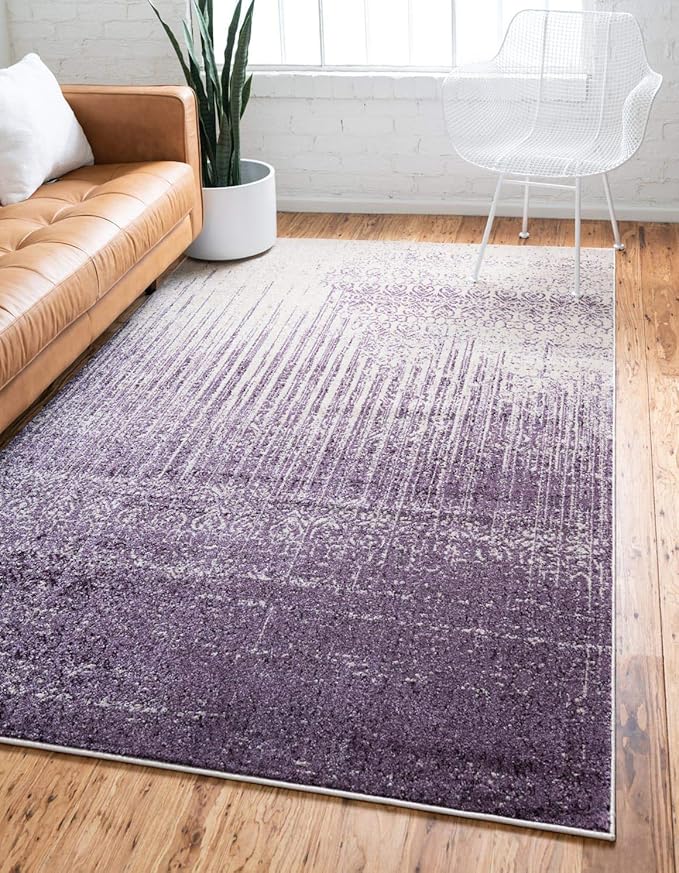 Unique Loom Del Mar Collection Area Rug - Jennifer (5' 3" x 8' Rectangle, Purple/ Ivory)