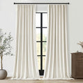 Topfinel 132 Inches Long Extra Long Pinch Pleat Faux Linen Curtains for Living Room,Neutral Beige 100 Percent Blackout Floor to Ceiling Farmhouse Sound Absorbing Drapes 2 Panels for Track System 101FT