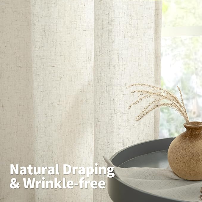 YoungsTex Linen Curtains 80 Inches Length for Living Room 2 Panels, Light Filtering Drapes Thick Semi Sheer with Grommet Rustic Window Treatments for Farmhouse Bedroom, 52 X 80 Inch