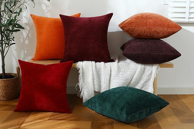Jeneoo Coffee Brown Decorative Throw Pillow Covers Soft Chenille Comfy Square Couch Cushion Cases for Living Room Sofa Decor (Set of 1, 24 x 24 Inches)