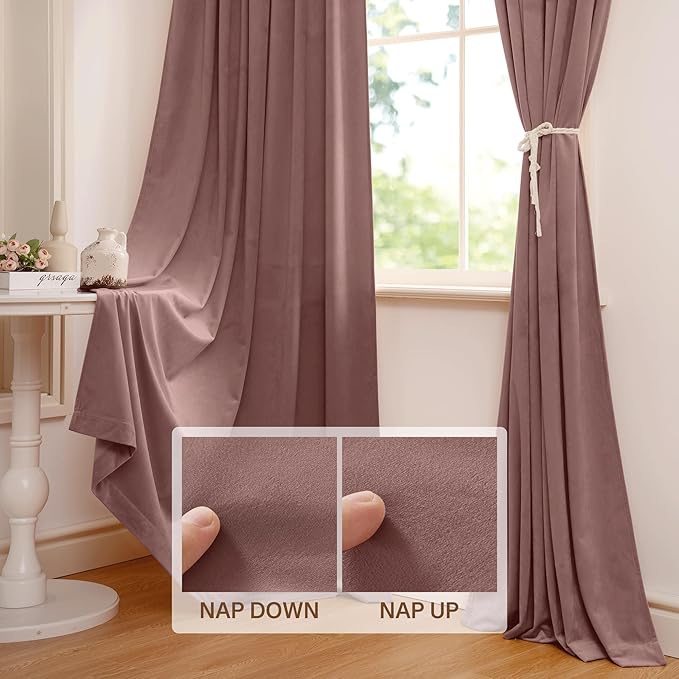 StangH Wide Rose Velvet Curtains - 96 inches Long Heavy Thick Window Drapes for Living Room, Room Darkening Thermal Insulated Home Decoration for Sliding Glass Door, W52 x L96, 2 Panels