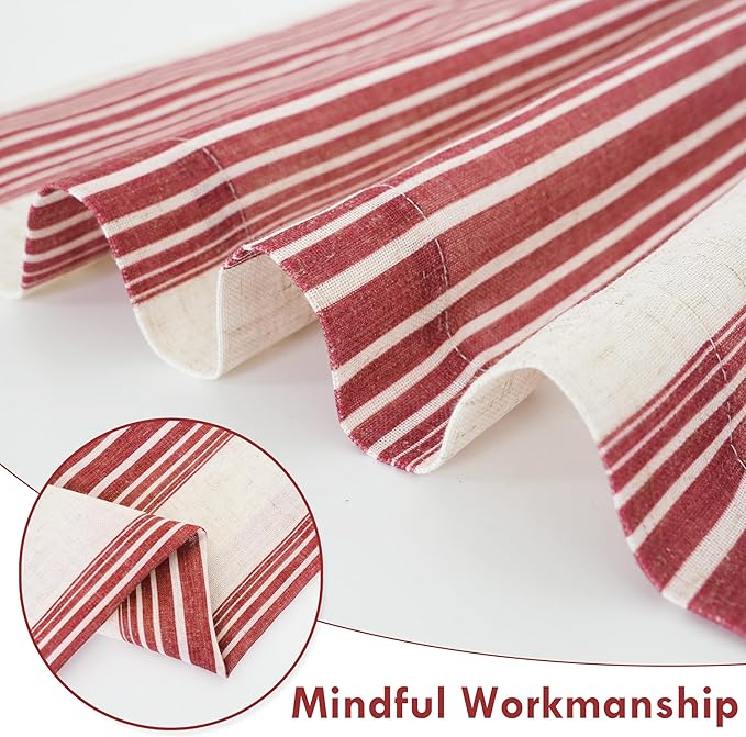 DriftAway Farmhouse Vertical Striped Linen Blend Textured Light Filtering Semi Sheer Curtains for Living Room Bedroom 36 Inches Long Drapes 2 Panels Broad Striped Red