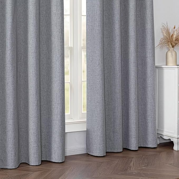 100% Blackout Curtains 72 Inch Length 2 Panels Set, Black Out Curtains for Living Room, Light Grey Thermal Insulated Grommet Drapes Bedroom Luxury Decor Privacy(70W × 72L inch, Light Grey)