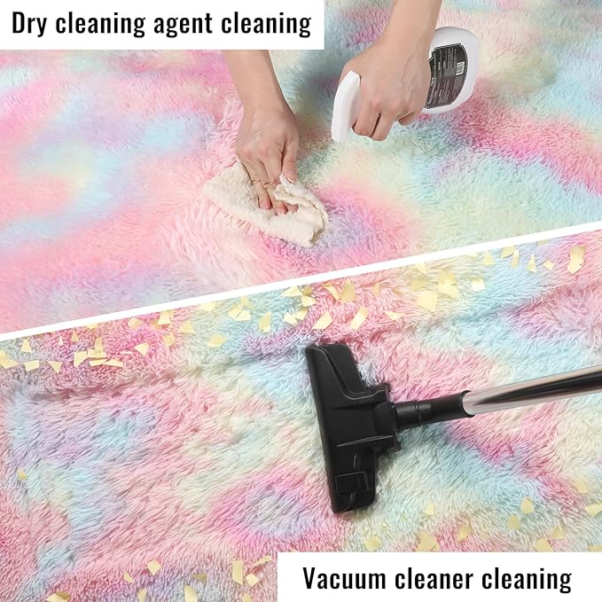 PAGISOFE Fluffy Soft Plush Washable Area Rugs for Girls Bedroom Shaggy Rugs for Kids Playroom Kawaii Princess Fuzzy Nursery Rug for Baby's Toddler's Room Cute Room Decor for Teenage 5x8 Ft Rainbow