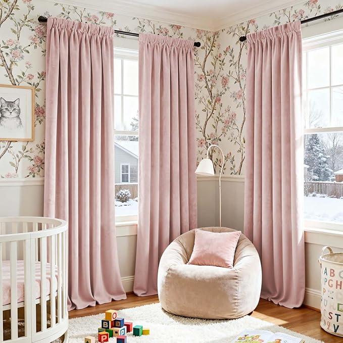 Lazzzy Velvet Blackout Curtains Thermal Insulated Room Window Drapes Super Soft Luxury Curtains for Living Room Bedroom Rod Pocket 2 Panels, Dusty Pink, 52" W x 102" L