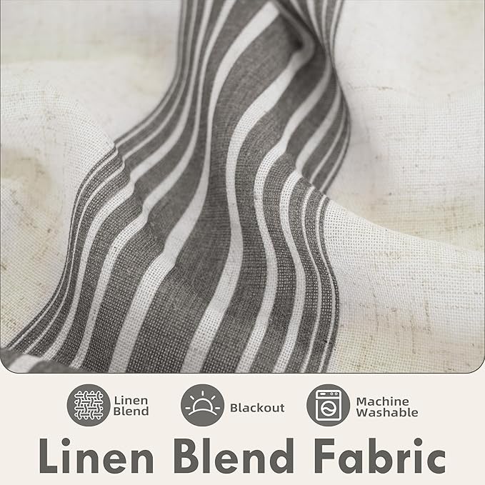 DriftAway Farmhouse Vertical Striped Linen Blend Textured Light Filtering Semi Sheer Curtains for Living Room Bedroom 84 Inches Long Drapes 2 Panels Broad Striped Gray