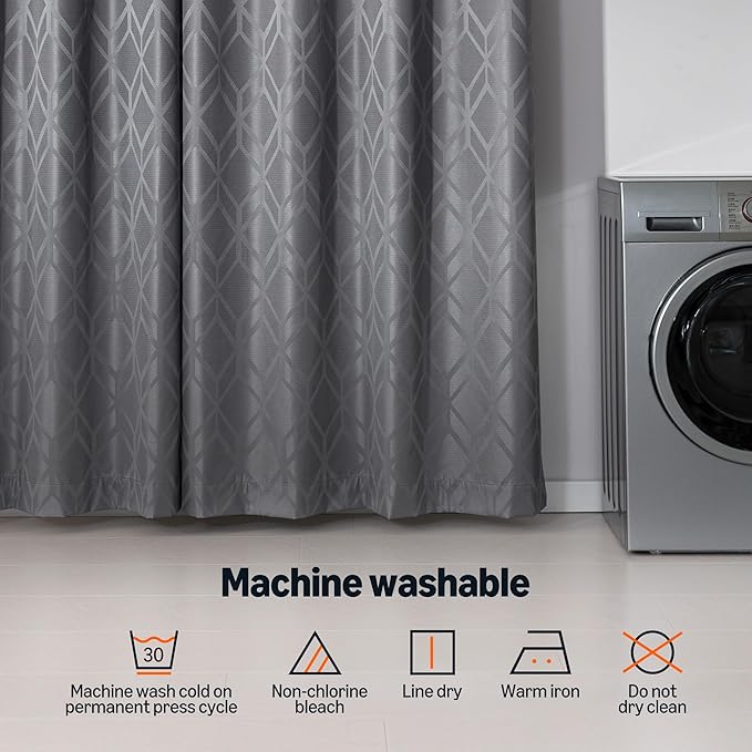 Amazon Basics Jacquard 2-Piece 100% Blackout Curtains, Living Room and Bedroom Drapes, Thermal Insulated Window Treatment, 42"x63", Grey