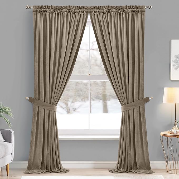 StangH Camel Beige Velvet Curtains 90 inches Long Heavy Thick Privacy Room Dividers Thermal Insulated Light Blocking Window Drapes for Dining Living Room, W62 x L90, 2 Panels