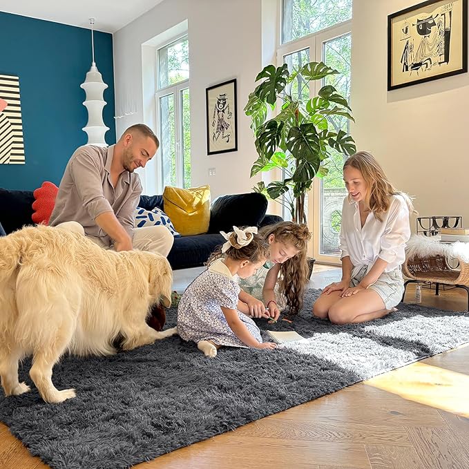 OLANLY 3x5 Machine Washable Small Bedside Rug, Soft Fluffy Shaggy Rugs for Living Room, Bedroom, Indoor Floor Carpet for Kids Girls and Boys, Preppy Dorms, Nursery, Home Decor Aesthetic, Grey