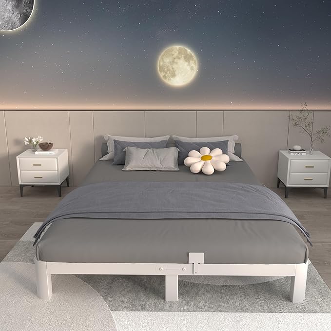 ITIMIDI 6 Inch White Full Size Bed Frame, Platform Bed Frames with Metal Gaskets, Heavy Duty Steel Support 3000 LBS, No Box Spring Needed, Anti-Slip Mattress Stopper, Easy Assembly