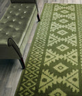 Custom Length Hallway Runner Rug,Slip Resistant,Southwestern Green, 26 Inch X 31 feet, Sold and Priced Per Foot