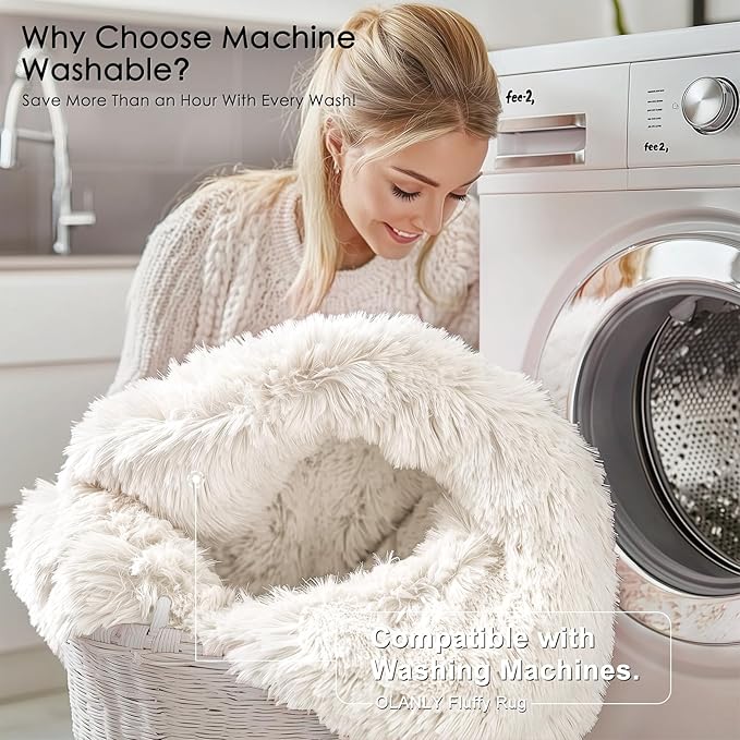 OLANLY 5x7 Machine Washable Large Area Rugs for Living Room, Bedroom, Soft Fluffy Shaggy Bedside Rug, Indoor Floor Carpet for Kids Girls and Boys, Dorms, Nursery, Home Decor Aesthetic, Ivory