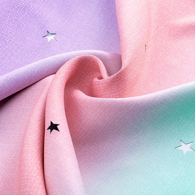 XiDi Curtains for Bedroom Decor, Rainbow PinkPuGreen-34-45