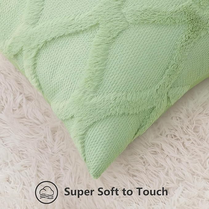 decorUhome Spring Throw Pillow Covers 20x20 Inch Set of 2, Soft Plush Faux Fur Wool Sage Green Couch Pillow Covers, Decorative Neutral Pillow Cases for Bed Sofa Living Room Home Decor