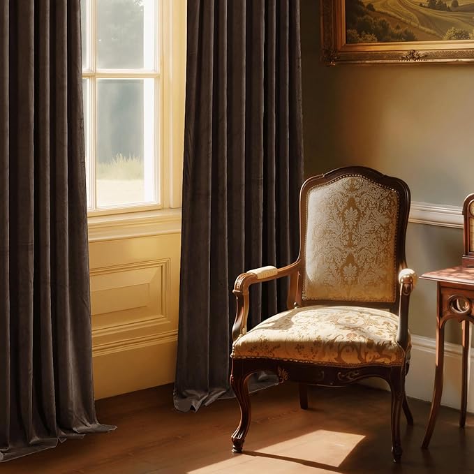 StangH Luxurious Brown Velvet Curtains Room Darkening Window Drapes for Living Room/Bedroom, Soft Thermal Insulated Curtains, Elegant Home Decor, W52 x L105, 2 Panels