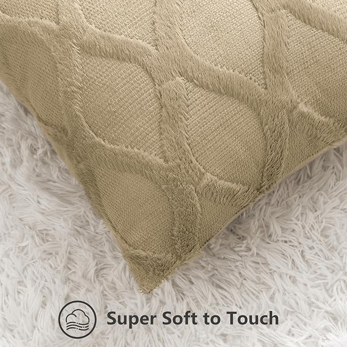 decorUhome Spring Euro Sham Throw Pillow Covers 26x26 Inch Set of 2, Soft Plush Faux Fur Wool Khaki Couch Pillow Covers, Decorative Neutral Pillow Cases for Bed Sofa Living Room Home Decor