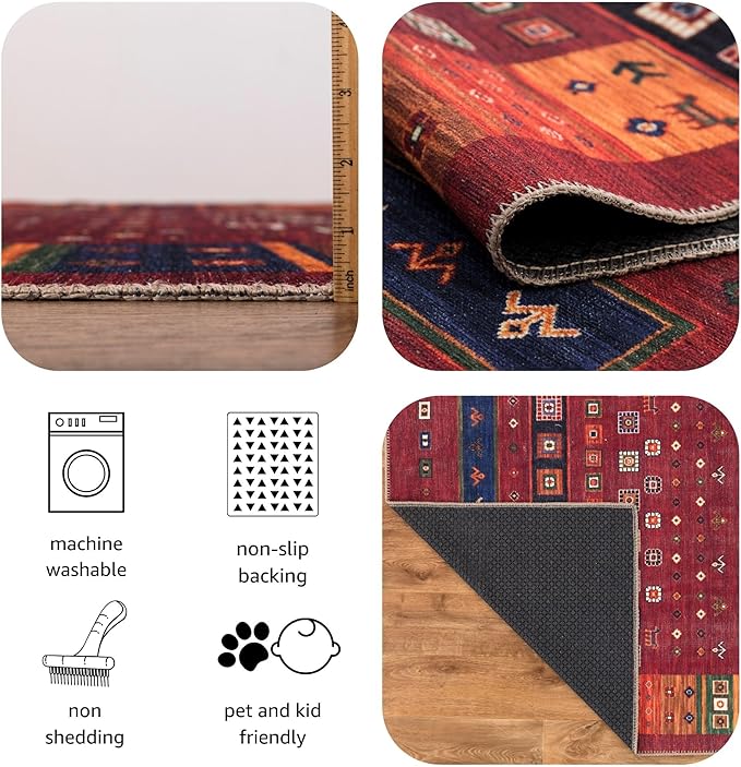 Keen Home Design 8x10 Rug - Machine Washable Area Rug with Non-Slip Backing, Ideal for Living Room, Dining Room, Bedroom - Vintage, Easy Clean, Durable, Low Pile Rug - (8' x 10')