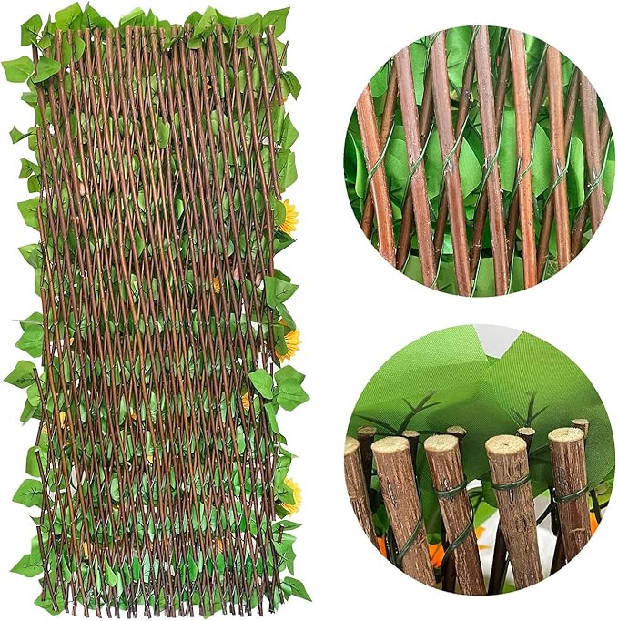 Sumery Expandable Fence Privacy Screen for Balcony Patio Outdoor,Decorative Faux Ivy Fencing Panel,Artificial Hedges (Single Sided Leaves) (4, Sunflowers)