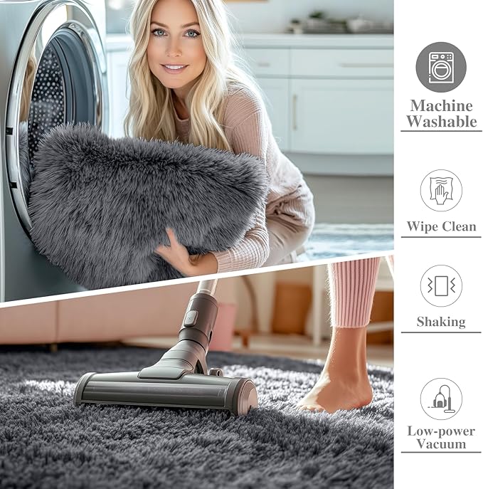 OLANLY 2x3 Machine Washable Small Bedside Rug, Soft Fluffy Shaggy Entryway Throw Rugs for Bedroom, Living Room, Indoor Floor Carpet for Kids Girls and Boys, Nursery Rooms, Home Decor Aesthetic, Grey