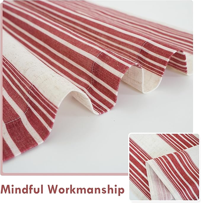 DriftAway Farmhouse Vertical Striped Linen Blend Textured Light Filtering Semi Sheer Curtains for Living Room Bedroom 84 Inches Long Drapes 2 Panels Broad Striped Linen Red